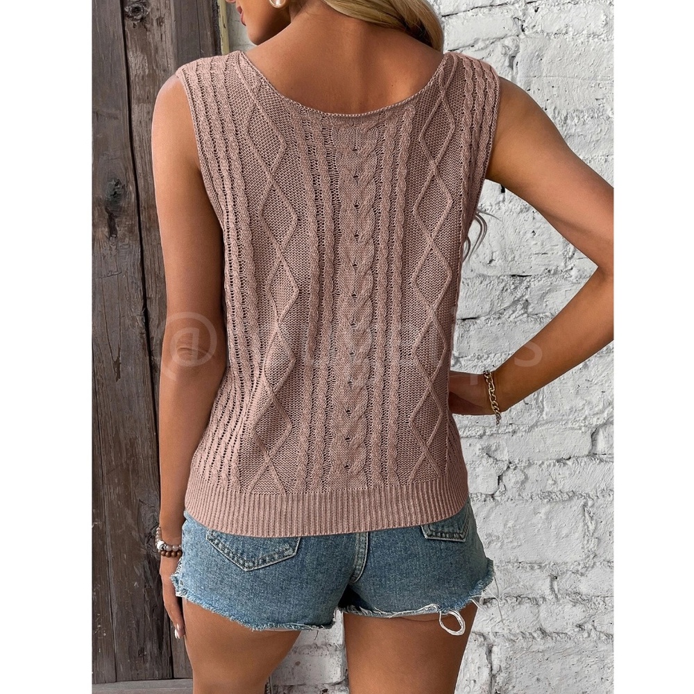 Dusty Pink Knit Tank Top V-Neck Sleeveless - Picture 3 of 8